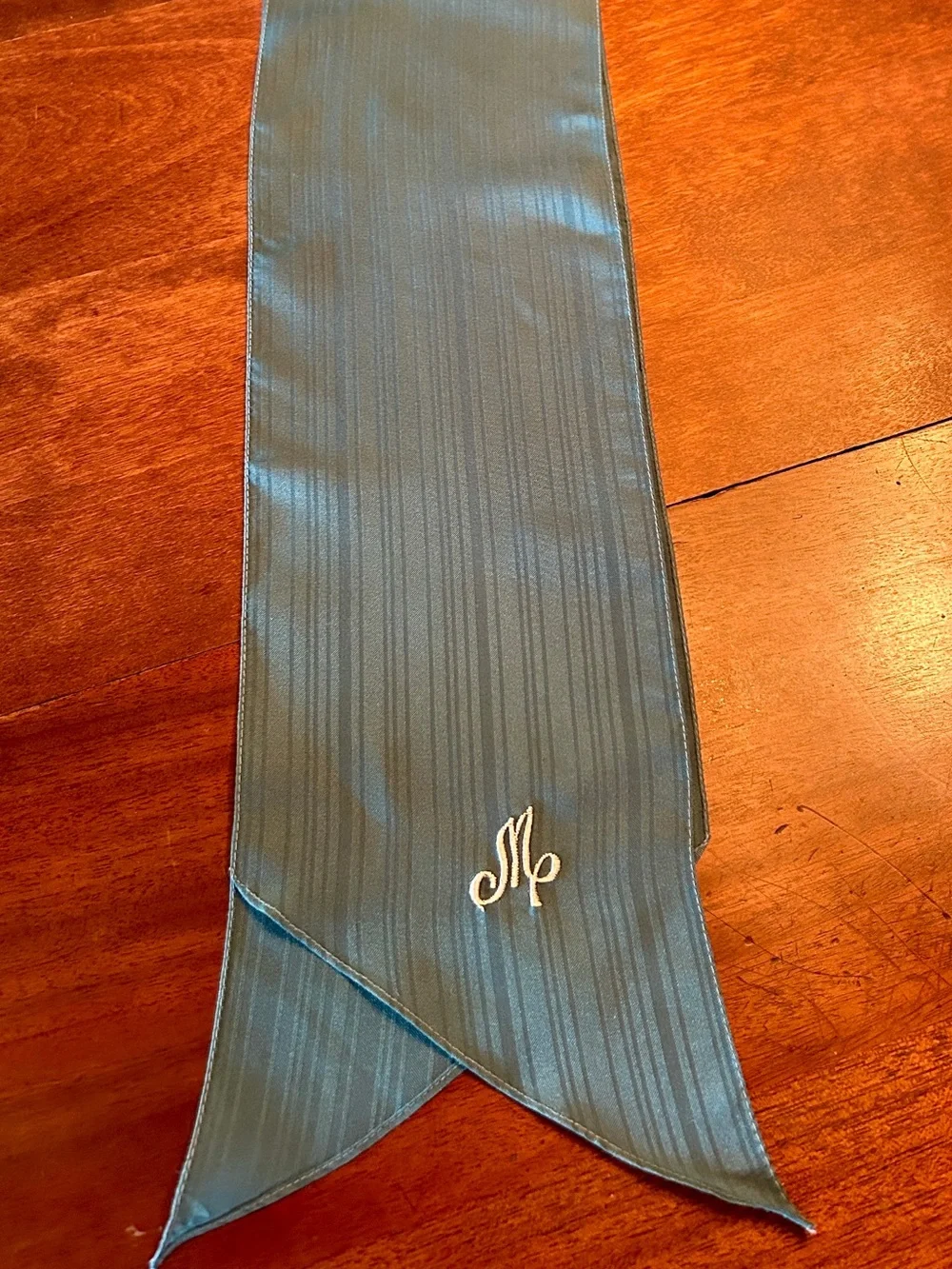 Vintage Teal Blue Green Scarf Monogram M 1970s Career Wear